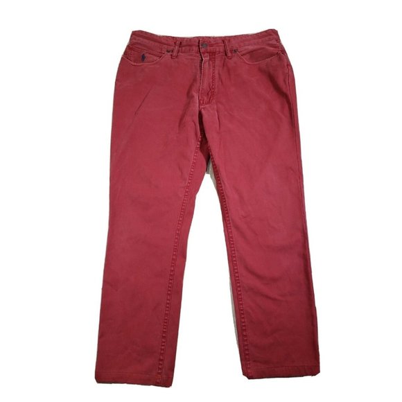 Men’s Polo Ralph Lauren 100% Cotton Flat Front Red Chino Pants 36 x 28 Preppy